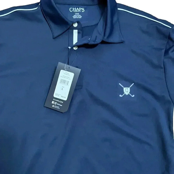 NEW CHAPS Golf Polo Shirt UPF30 Moisture Wicking Blue Color Block - Large - Picture 2 of 3